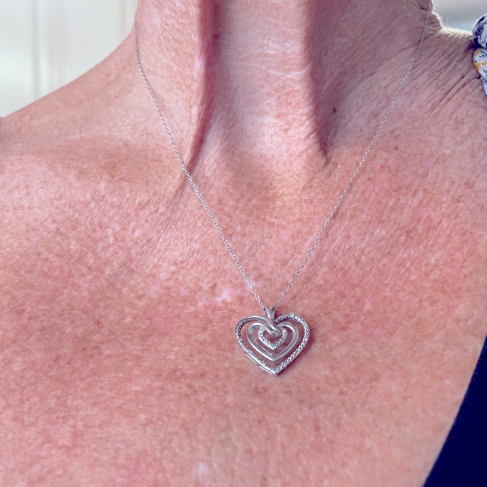 Sterling silver and diamond heart pendant
